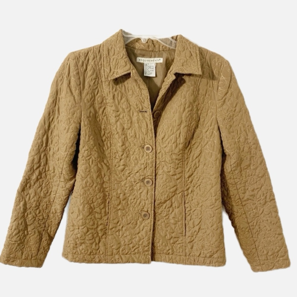 Requirements Quilted Button Front Pointed Collar Fully Lined Light Jacket Camel